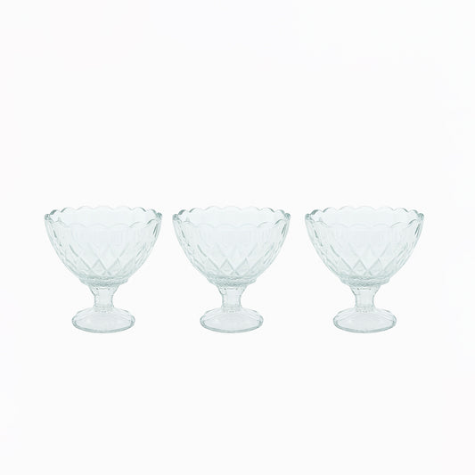 9384 – Marbella Ice Cream Cup 3PC Set – 180ml – Clear Glass Pedestal Design