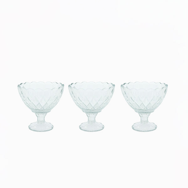 9384 – Marbella Ice Cream Cup 3PC Set – 180ml – Clear Glass Pedestal Design
