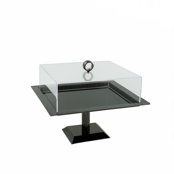 VK1014B – Acrylic Serving Tray with Lid & Stand – Black – 28cm (L) x 28cm (W) x 23cm (H)