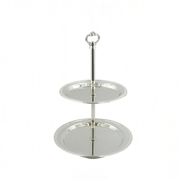 CD-6763 – 2-Layer Cake Plate Stand – Silver – 40cm (H)