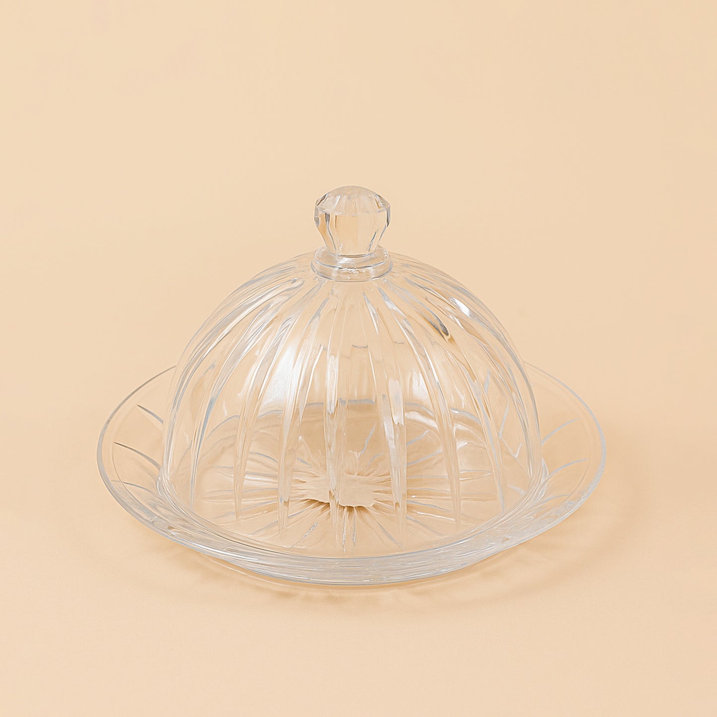 Clear Glass Serving Dish With Lid – Elegant Cut Design – BG-1918