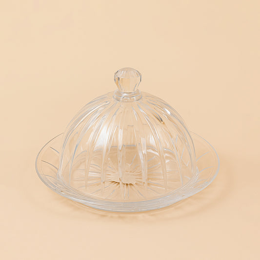 Clear Glass Serving Dish With Lid – Elegant Cut Design – BG-1918
