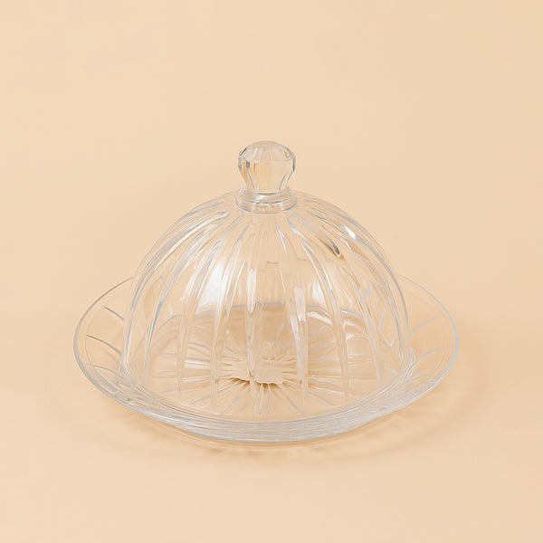 Clear Glass Serving Dish With Lid – Elegant Cut Design – BG-1918