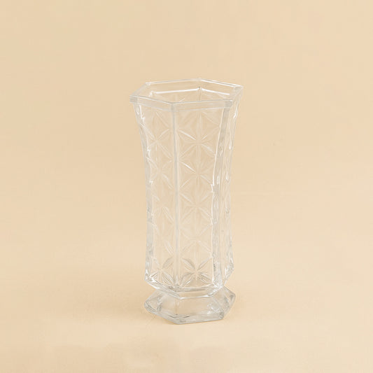 Glass Flower Vase – Hexagonal Shape with Diamond Texture – 25cm (H) – HUD25671