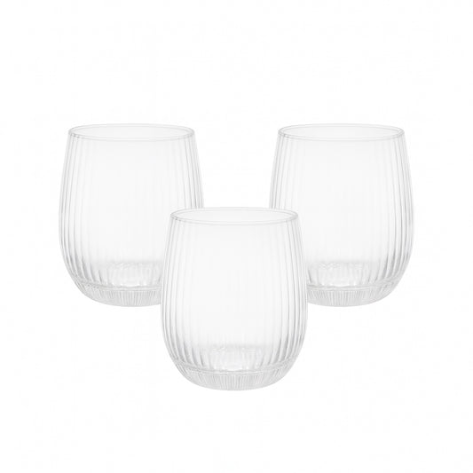 ES8035B/L3 – Glass Cup 3-Piece Set – 350ml – Ribbed Clear Tumbler
