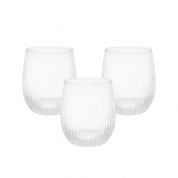 ES8035B/L3 – Glass Cup 3-Piece Set – 350ml – Ribbed Clear Tumbler