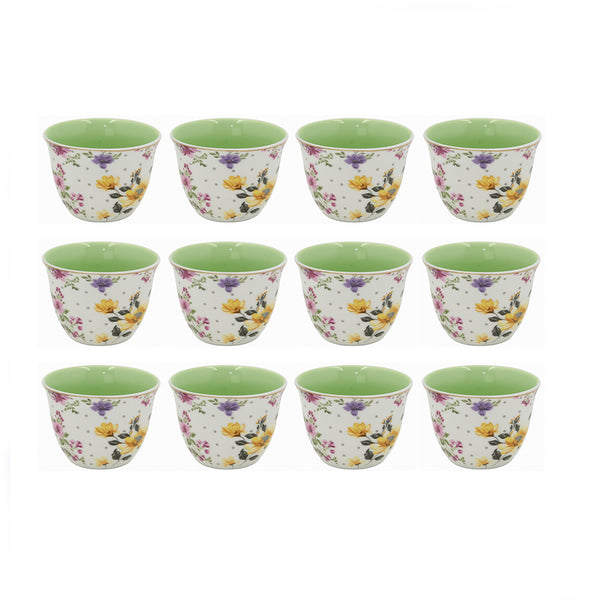 MA-24 Cawa Cup Set – 12-Piece – Green Interior with Floral Design
