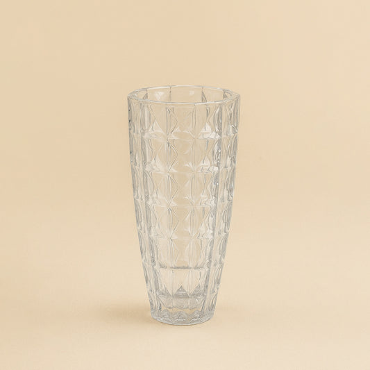 Glass Flower Vase – Tapered Design with Diamond Facets – 25cm (H) – HUD25776