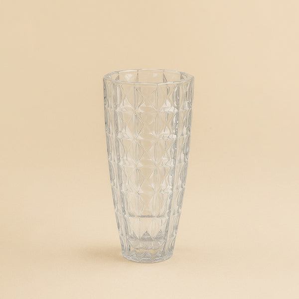 Glass Flower Vase – Tapered Design with Diamond Facets – 25cm (H) – HUD25776