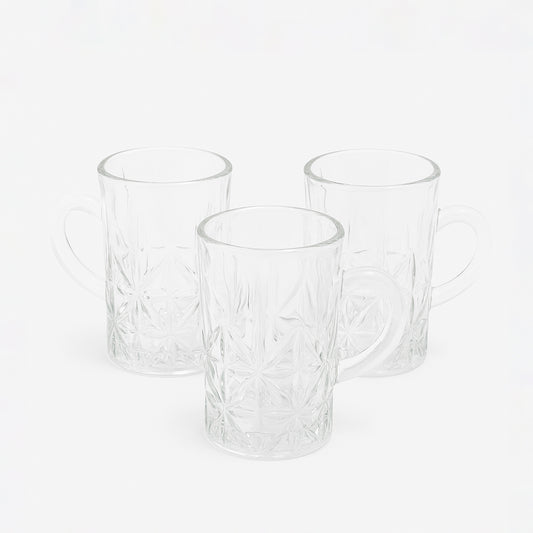 GER5358 – Glass Tea Cup – 3-Piece Set – 90 ml Clear Cups with Handle