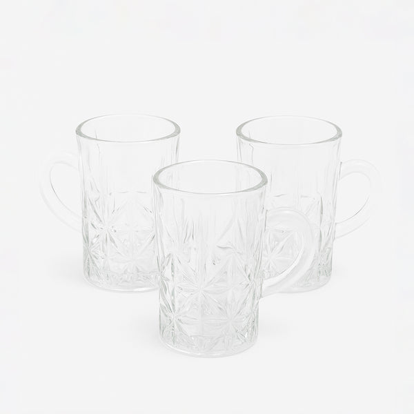 GER5358 – Glass Tea Cup – 3-Piece Set – 90 ml Clear Cups with Handle