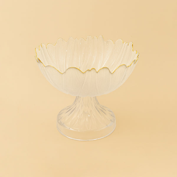 SJ621 – Glass Fruit Bowl with Gold Rim and Curved Petal Design – 20cm (D)