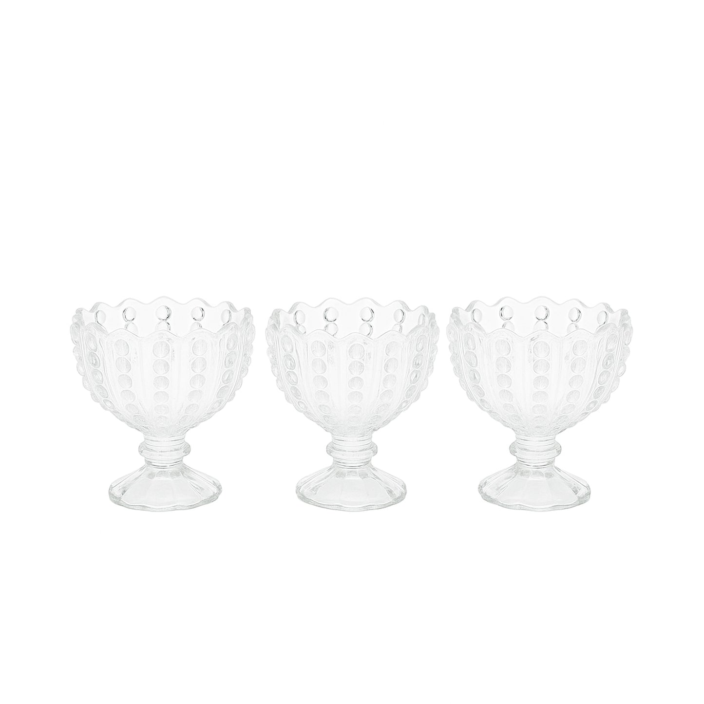 850 – Lemas Ice Cream Bowl 3PC Set – 180ml – Clear Embossed Glass Pedestal Design