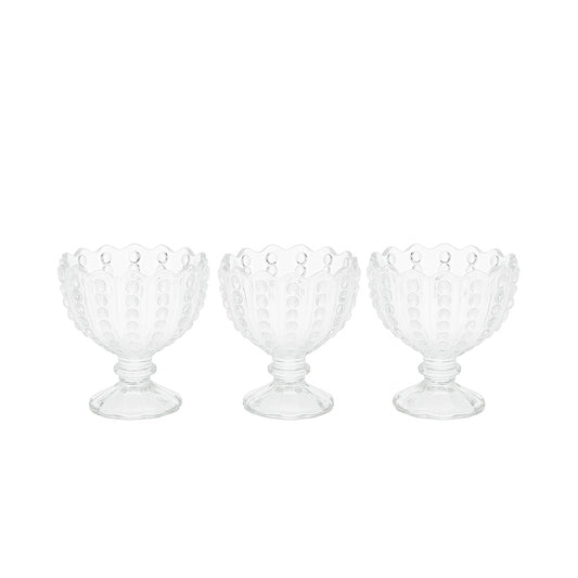 850 – Lemas Ice Cream Bowl 3PC Set – 180ml – Clear Embossed Glass Pedestal Design