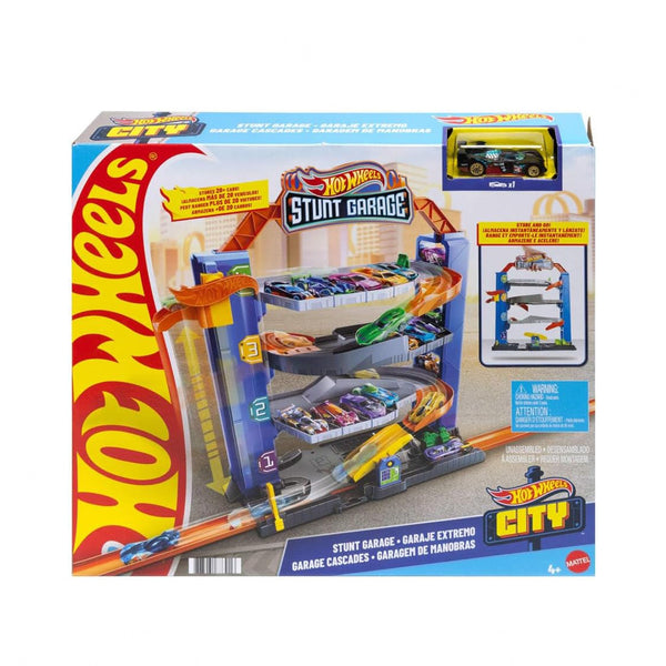 GNL70 Hot Wheels Stunt Garage – Jump & Drop Cascade Playset with Die-Cast Car