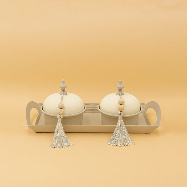 25236-9 – Sweet Bowl 2-Piece Set with Tray – 34cm (W) – Beige Serving Tray