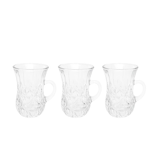 GER5357 – Glass Tea Cup – 3-Piece Set – 120 ml Clear Glass Cups with Handle