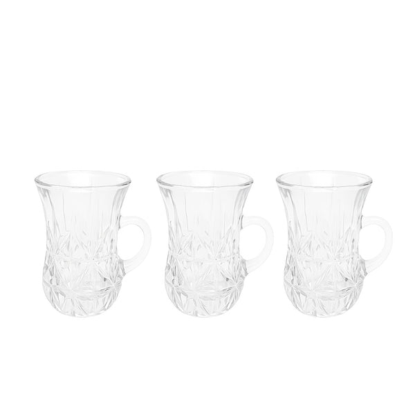 GER5357 – Glass Tea Cup – 3-Piece Set – 120 ml Clear Glass Cups with Handle