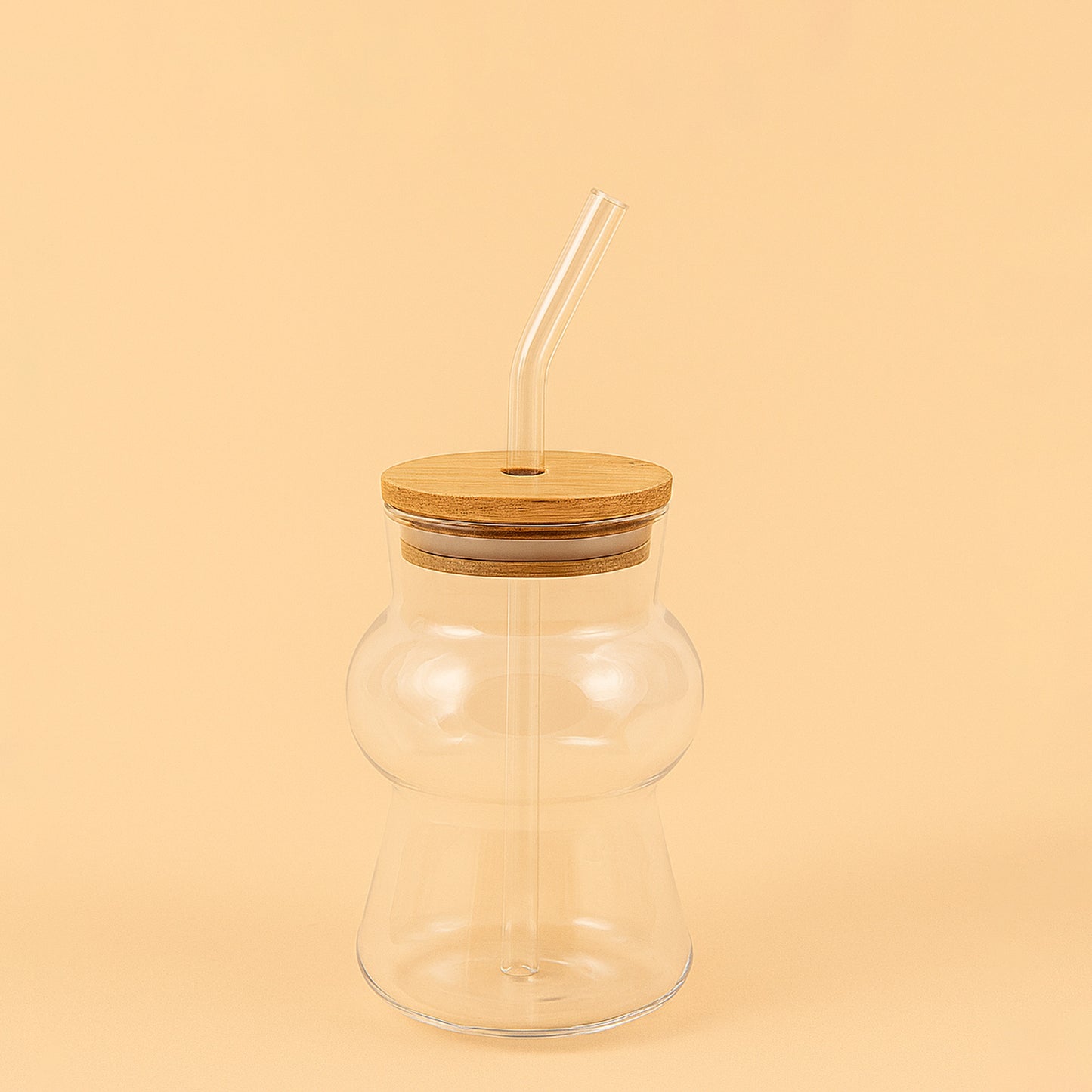Glass Juice Cup With Bamboo Lid And Straw – 14cm (H) – RS33293