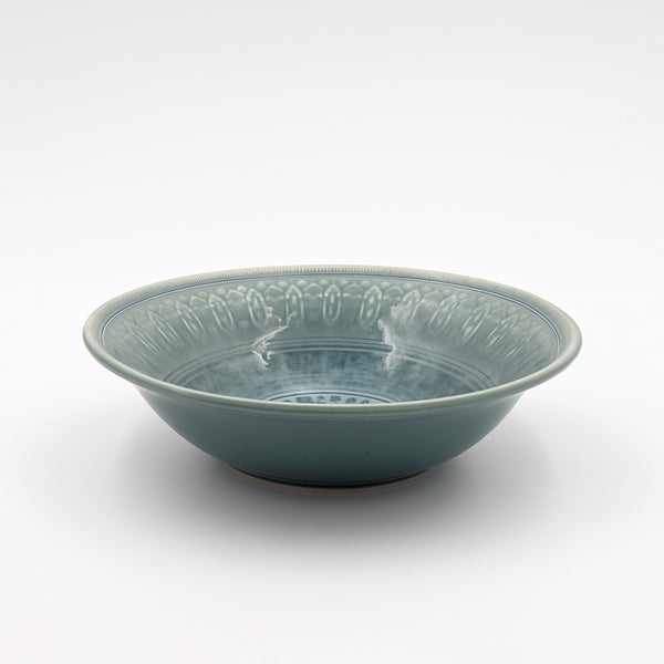 99583-01 – Ceramic Salad Bowl – 12 Inches – Blue-Grey Embossed Design