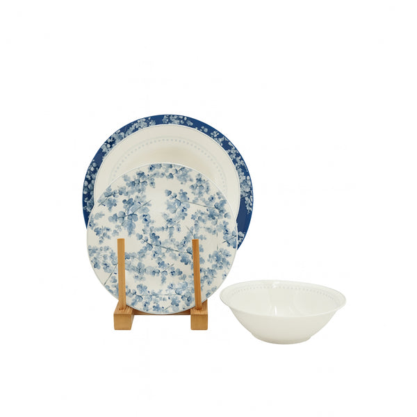 DS-24A408 Round Dinner Set – 24 Pieces – Blue Floral Porcelain Design