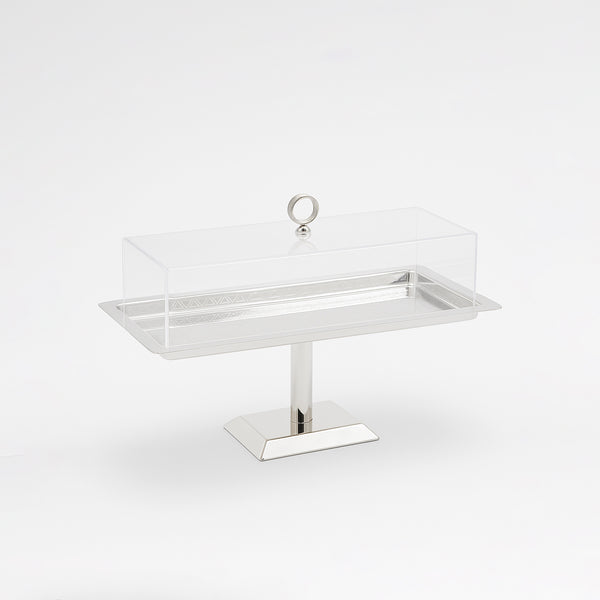 VK1015S – Acrylic Serving Tray with Lid & Stand – Silver – 17cm (L) x 47cm (W) x 24cm (H)