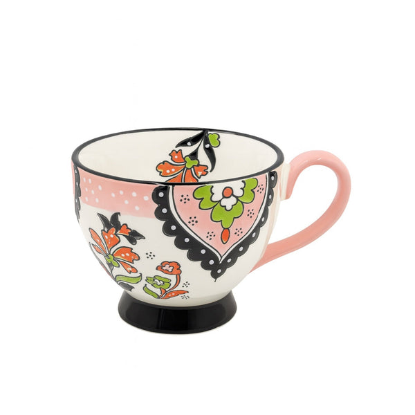1514-11 Ceramic Mug – Floral Design with Pink Handle