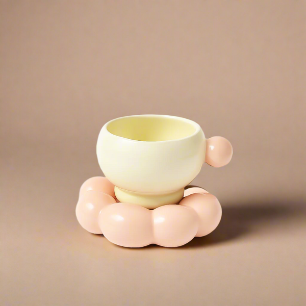 Ceramic Cup & Saucer with Glossy Pink Base – Modern Bubble Design – 99320-06