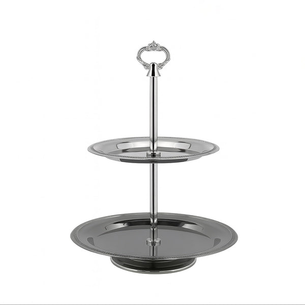 CD-7318 – 2-Layer Cake Stand – Silver & Black – 40cm (H)