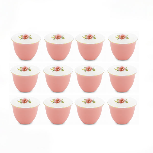 MA-20 Cawa Cup Set – 12-Piece – Solid Pink with Gold Rim