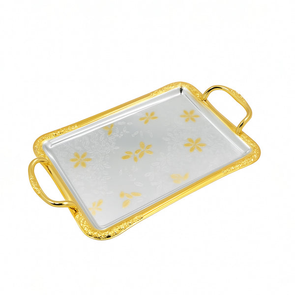 6778GS – Serving Tray 3-Piece Set – Silver Base with Gold  Handles