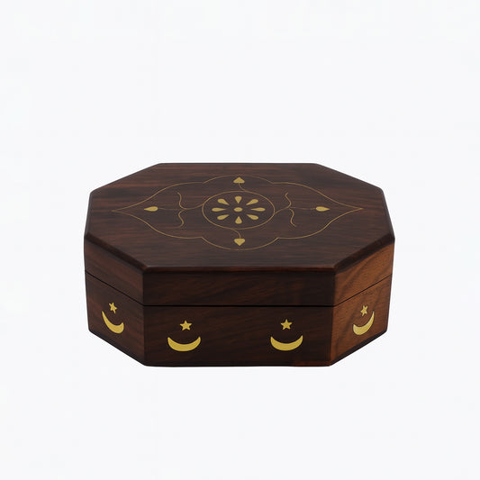 ABH Octagon Wooden Storage Box with Velvet Lining – 6 x 4 Inches