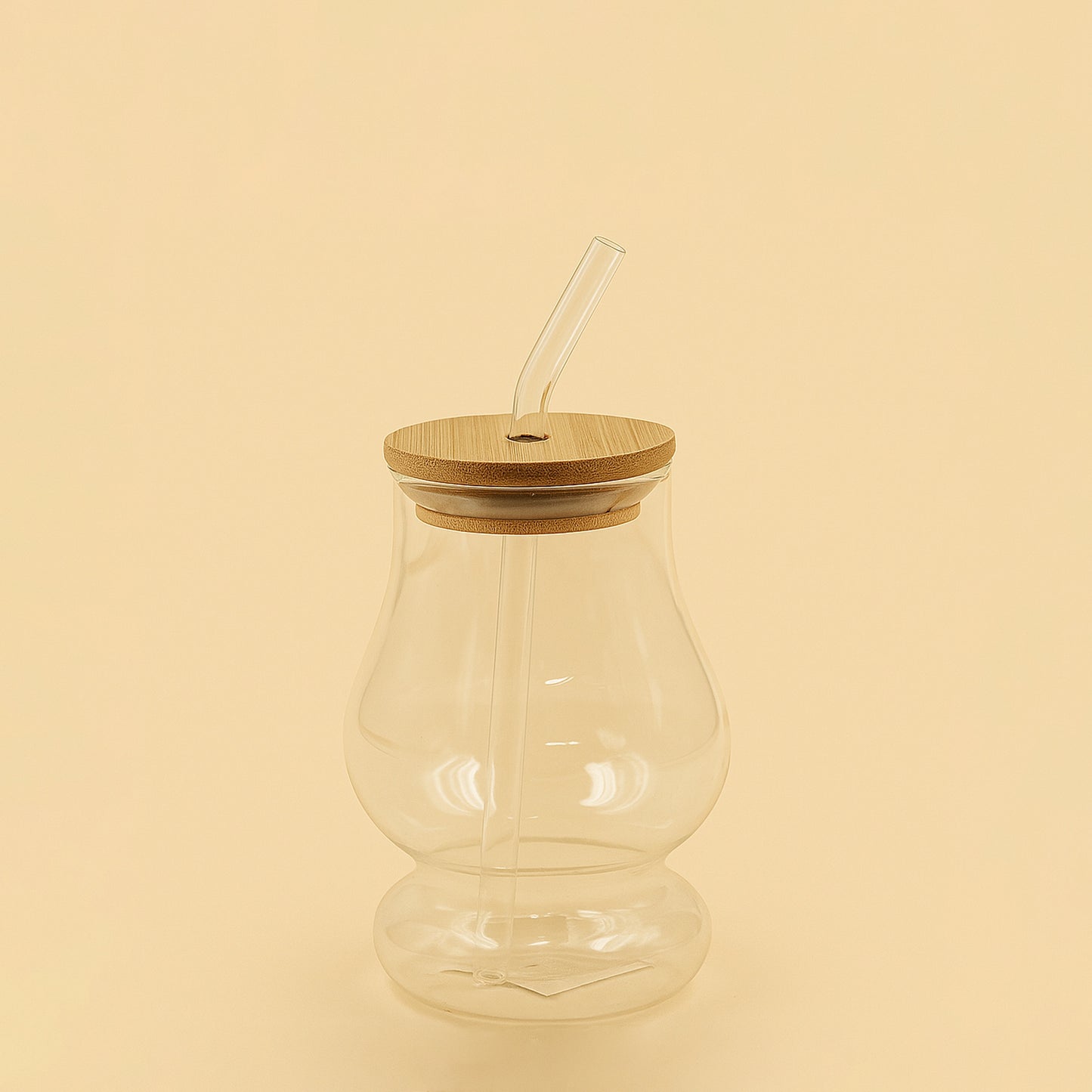 Glass Juice Cup With Bamboo Lid And Straw – 15cm (H) – RS33297