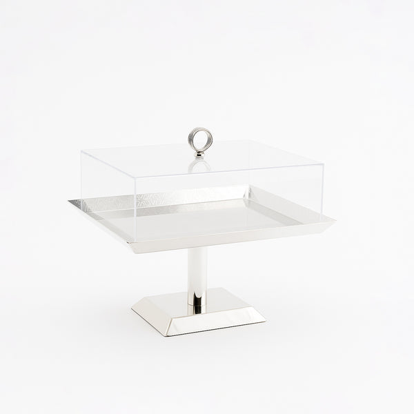 VK1014S – Acrylic Serving Tray with Lid & Stand – Silver – 28cm (L) x 28cm (W) x 23cm (H)