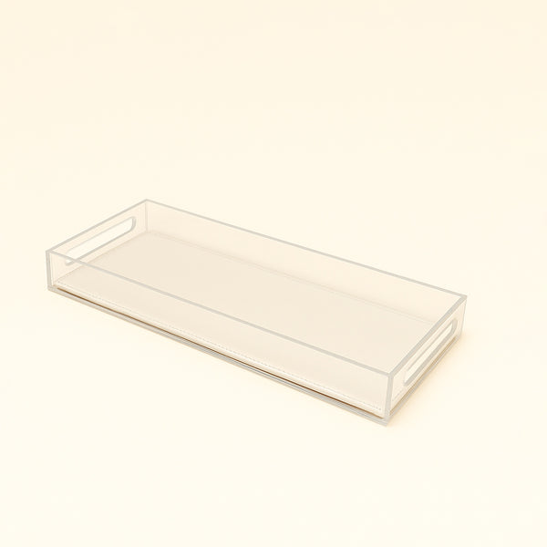 Acrylic Rectangular Tray with Leather Base – 20 x 50 x 5 cm – Beige – TR0025