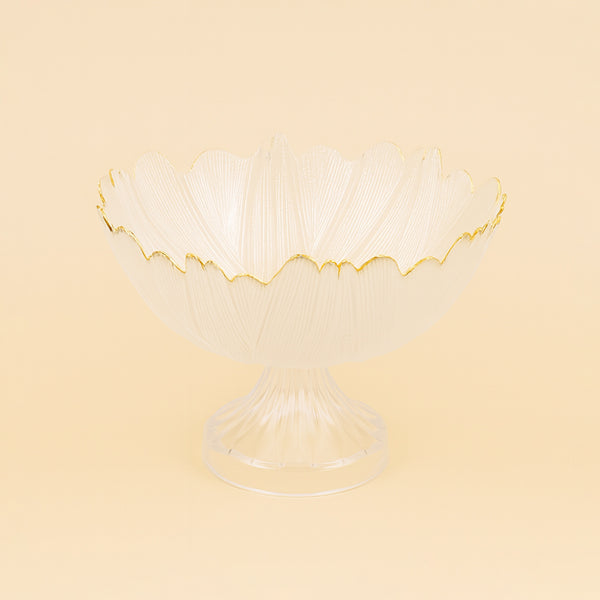 SJ620 – Glass Fruit Bowl with Gold Rim and Curved Petal Design – 25cm (D)