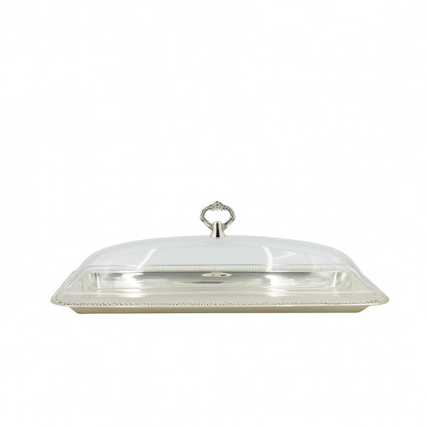 CD-6951 – Steel Long Rectangular Serving Tray with Acrylic Lid – 45cm (W) x 18cm (L)