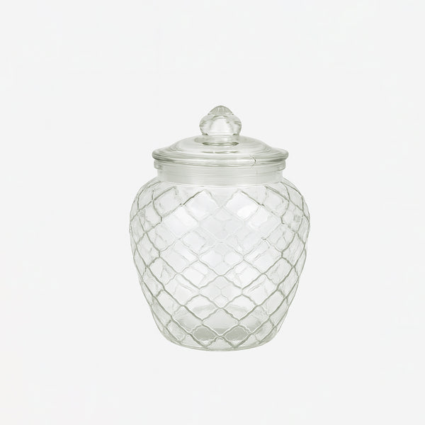 HMC10531 Glass Storage Jar with Lid – 1250ml – Diamond Embossed Design