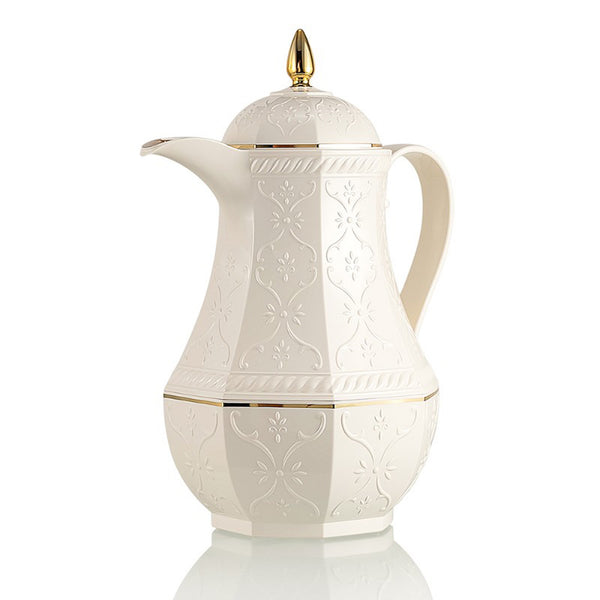 RS-624 Rose Vacuum Flask – 1.3 L – Coffee Server – White Finish with Golden Accents