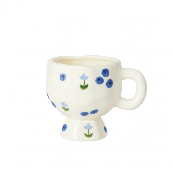 273-5 Ceramic Mug – 9 cm (D) – White Finish with Blue Flower Stem Design