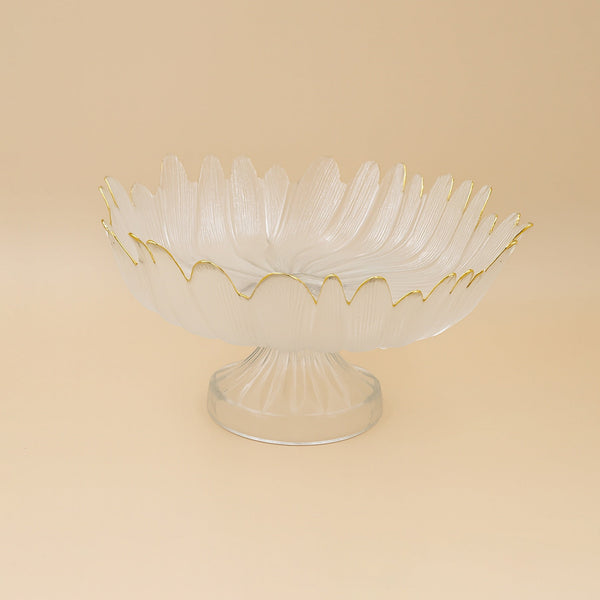 SJ610 – Glass Fruit Bowl with Gold Rim and Flared Petal Design – 33cm (D)