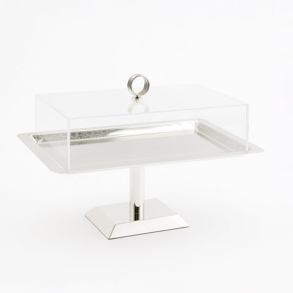 VK1012S – Acrylic Serving Tray with Lid & Stand – Silver – 27cm (L) x 38cm (W) x 23cm (H)
