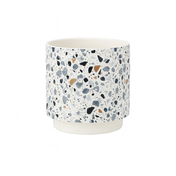 NR77-1465 Ceramic Vase – 14cm (D) x 14cm (H) – White Terrazzo Design
