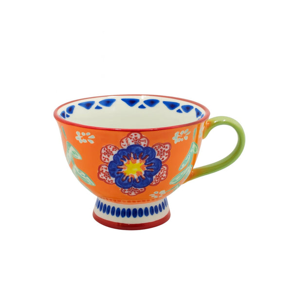 1514-19 Ceramic Mug – Vibrant Floral Design with Green Handle