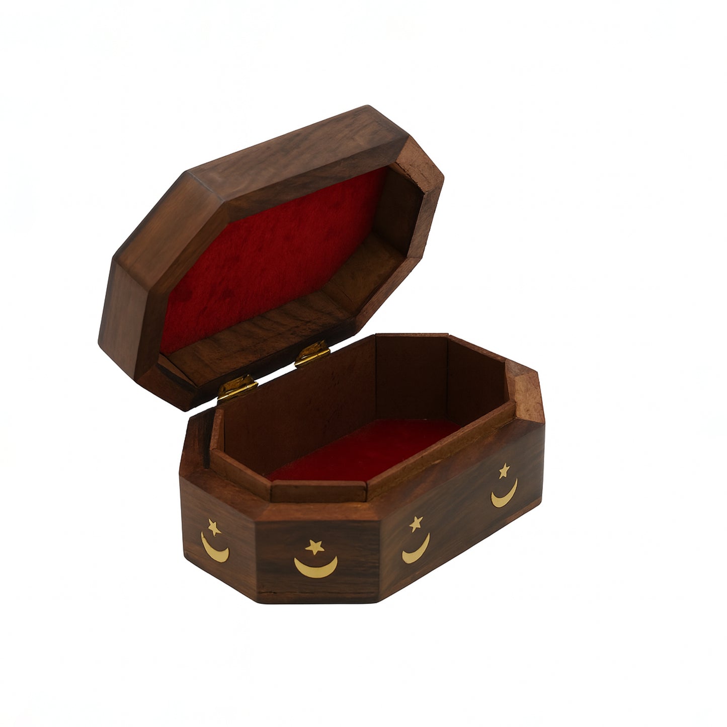 ABH Octagon Wooden Storage Box with Velvet Lining – 6 x 4 Inches