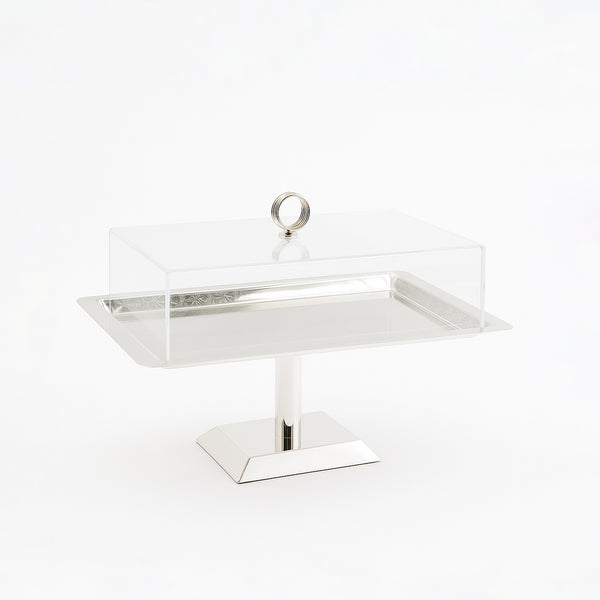 VK1013S – Acrylic Serving Tray with Lid & Stand – Silver – 23cm (L) x 32cm (W) x 23cm (H)
