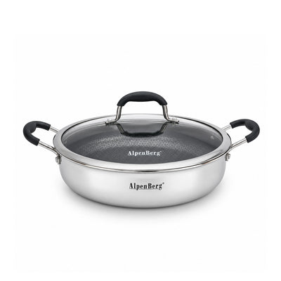 HP-109 3-Ply Stainless Steel Non-Stick Casserole – 4.9L – Silver Finish with Dual Handle & Glass Lid