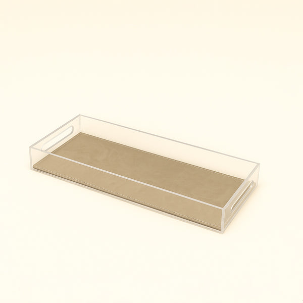 Acrylic Rectangular Tray with Leather Base – 20 x 50 x 5 cm – Grey – TR0025