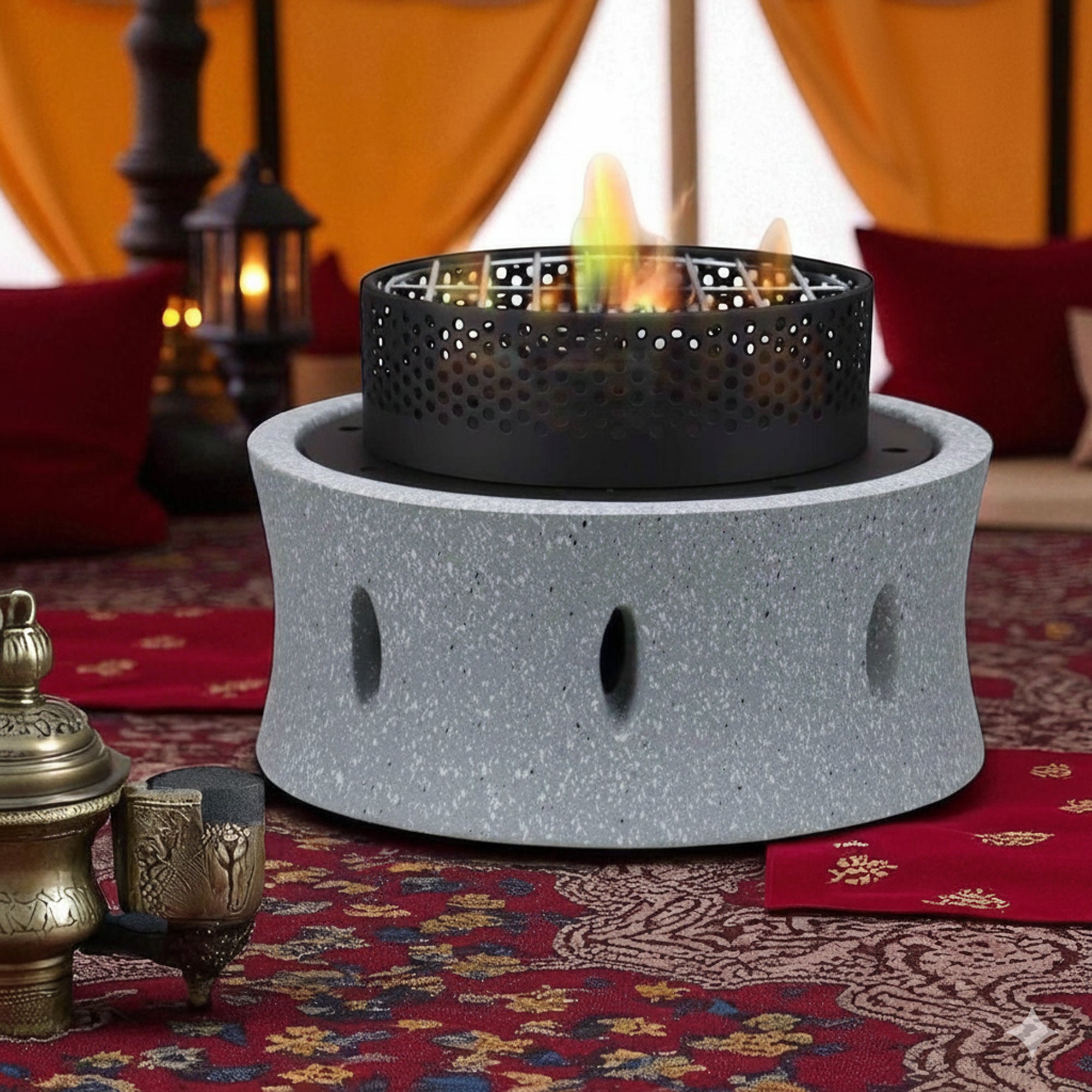 R251582-109 موقد شواء خارجي VIP - 28.5 × 28.5 × 18 سم - تصميم دائري مدمج على شكل حجر