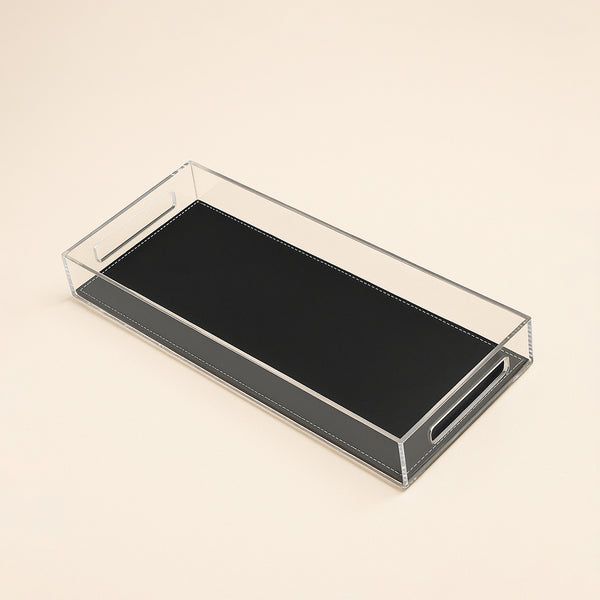 Acrylic Rectangular Tray with Leather Base – 20 x 50 x 5 cm – Black – TR0025